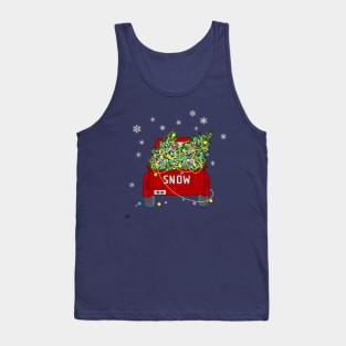 Decorated Christmas Trees on Red Old Truck Snowing Tank Top